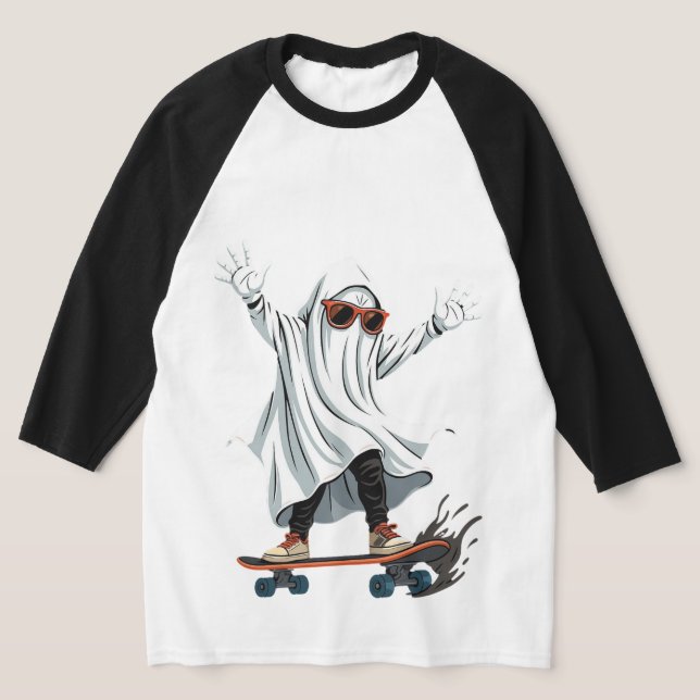 Funny Skateboarding Ghost Men's 3/4 Sleeve T-Shirt (Laydown)
