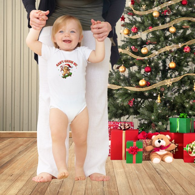 Funny Skateboarding Gingerbread Man Christmas Baby Bodysuit (Creator Uploaded)