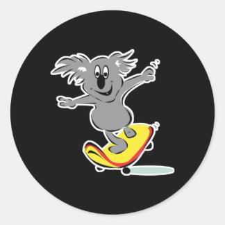 funny skateboarding koala bear classic round sticker