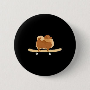 Funny Skateboarding Pomeranian Pom Puppy Gift 6 Cm Round Badge
