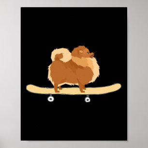 Funny Skateboarding Pomeranian Pom Puppy Gift Poster