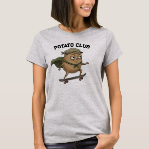 Funny Skateboarding Potato Club Retro Cartoon T-Shirt