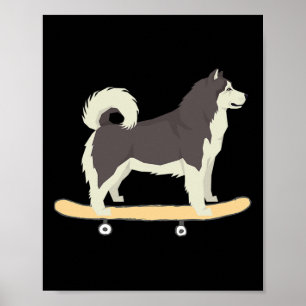 Funny Skateboarding Siberian Husky Dog Gift Men Wo Poster
