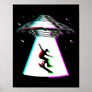 Funny Skateboarding Ufo Skater Alien Abduction Vap Poster