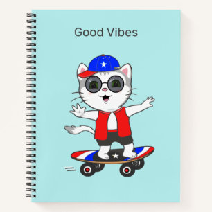 Funny Skater Tabby Cat Notebook