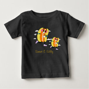 Funny Skating Hot Dog Cartoon – Cute Roller Skates Baby T-Shirt