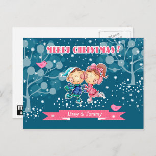 Funny Skating Kids Christmas  Holiday Postcard
