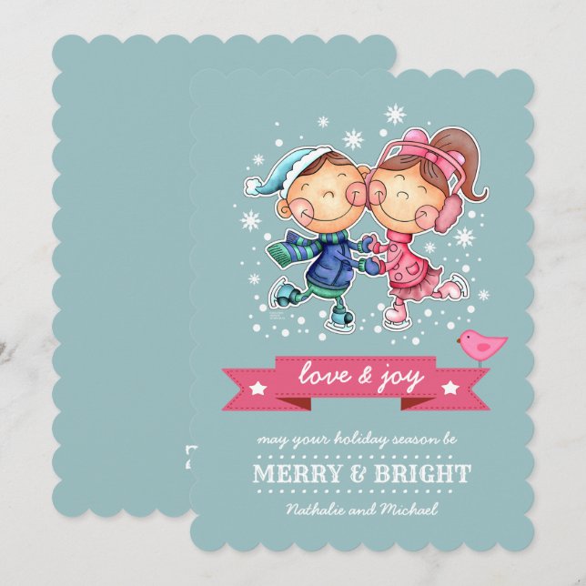 Funny Skating Kids Custom Flat Christmas Card (Front/Back)