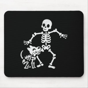 Funny Skeleton And Dog Halloween Costume Dog Skull Mouse Pad