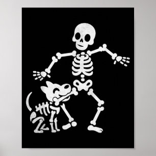 Funny Skeleton And Dog Halloween Costume Dog Skull Poster
