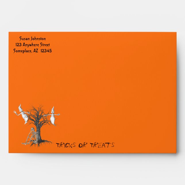 Funny Skeleton And Ghosts Halloween Envelope (Front)
