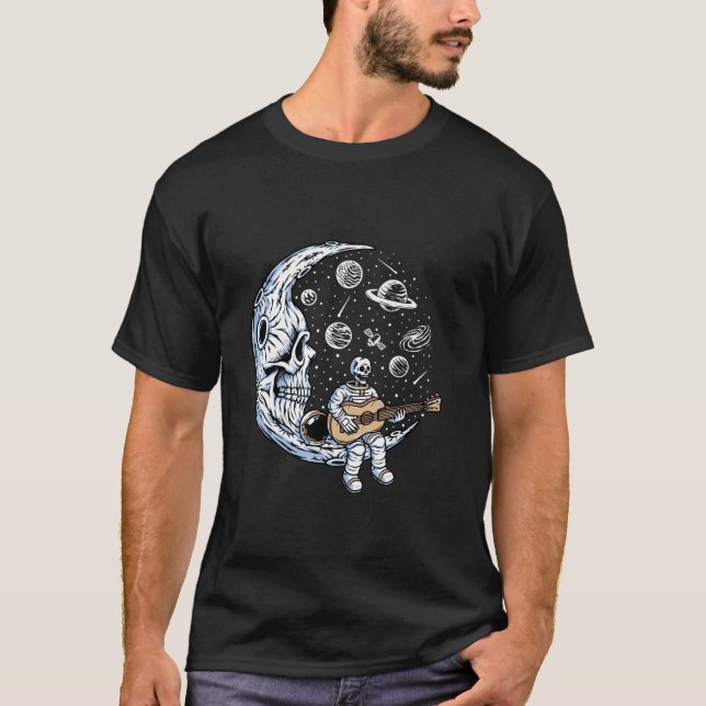 Funny Skeleton Astronaut plays Guitar Rock Music L T-Shirt (Front)