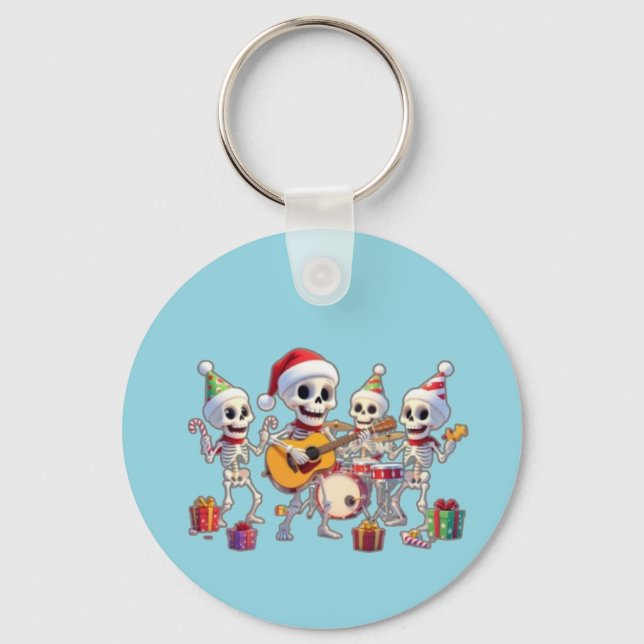 Funny Skeleton Band Christmas & New Year – 3D Cart Key Ring (Front)