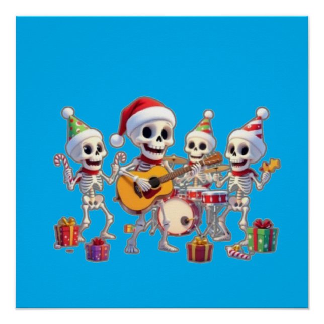 Funny Skeleton Band Christmas & New Year – 3D Cart Poster (Front)