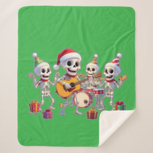 Funny Skeleton Band Christmas & New Year – 3D Cart Sherpa Blanket