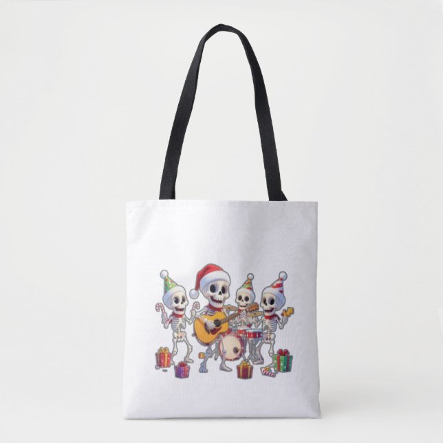 Funny Skeleton Band Christmas & New Year – 3D Cart Tote Bag (Front)