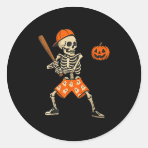 Funny Skeleton Baseball Batting Halloween Costume Classic Round Sticker