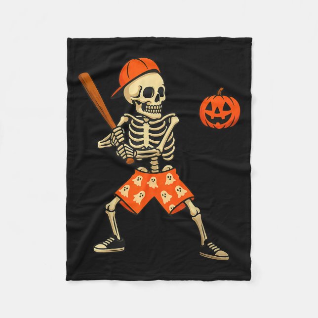 Funny Skeleton Baseball Batting Halloween Costume  Fleece Blanket (Front)