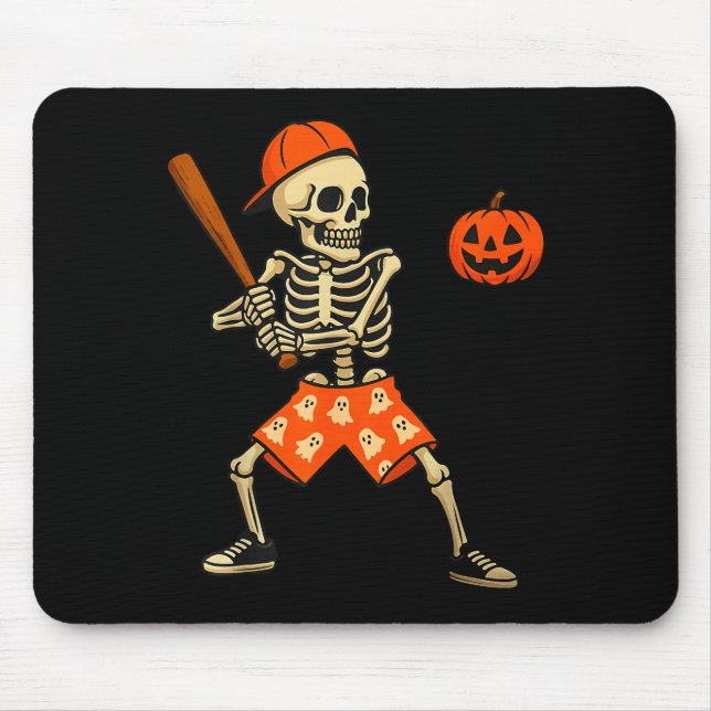 Funny Skeleton Baseball Batting Halloween Costume  Mouse Pad (Front)
