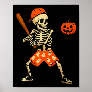Funny Skeleton Baseball Batting Halloween Costume Poster