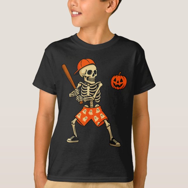 Funny Skeleton Baseball Batting Halloween Costume  T-Shirt (Front)