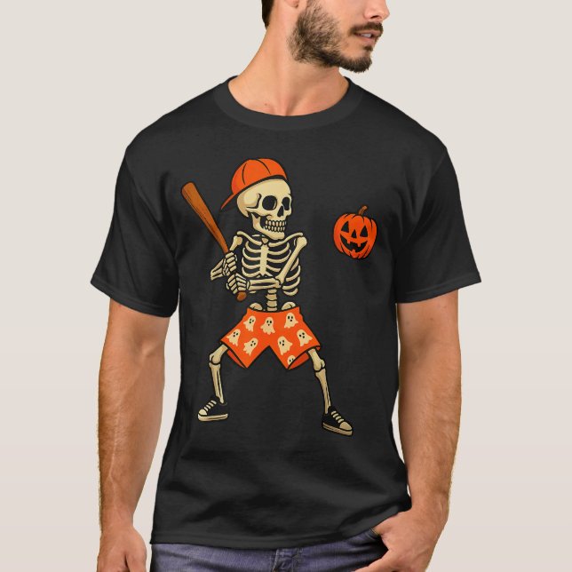 Funny Skeleton Baseball Batting Halloween Costume  T-Shirt (Front)