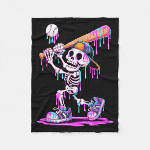 Funny Skeleton Baseball Drip Boys Youth Kids Fleece Blanket