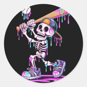 Funny Skeleton Baseball Halloween Costume For Boys Classic Round Sticker