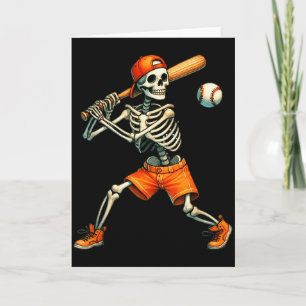 Funny Skeleton Batting Baseball Halloween Boys Men Card