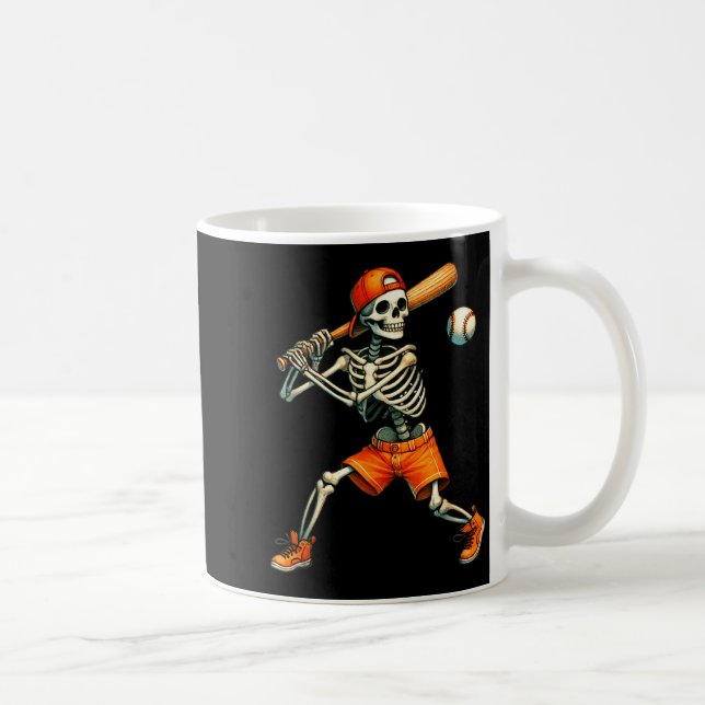 Funny Skeleton Batting Baseball Halloween Boys Men Coffee Mug (Right)
