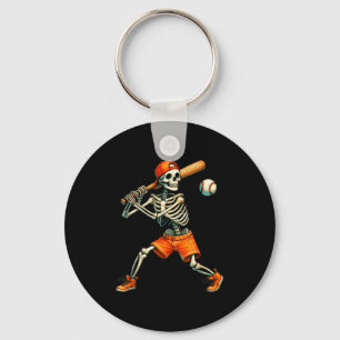 Funny Skeleton Batting Baseball Halloween Boys Men Key Ring