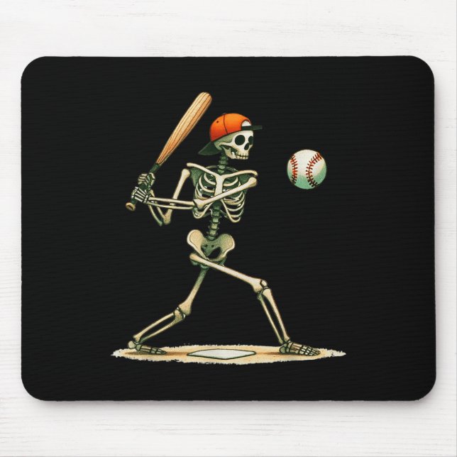 Funny Skeleton Batting Baseball Halloween Boys Men Mouse Pad (Front)