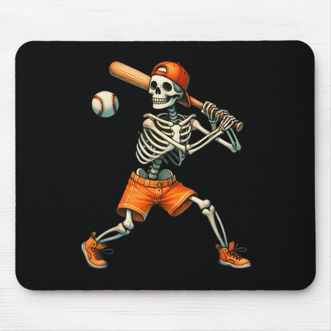 Funny Skeleton Batting Baseball Halloween Boys Men Mouse Pad (Front)