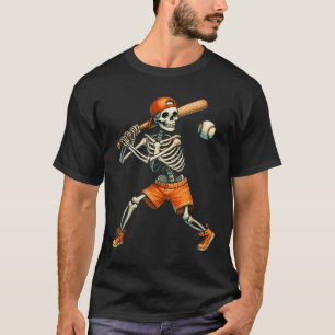 Funny Skeleton Batting Baseball Halloween Boys Men T-Shirt