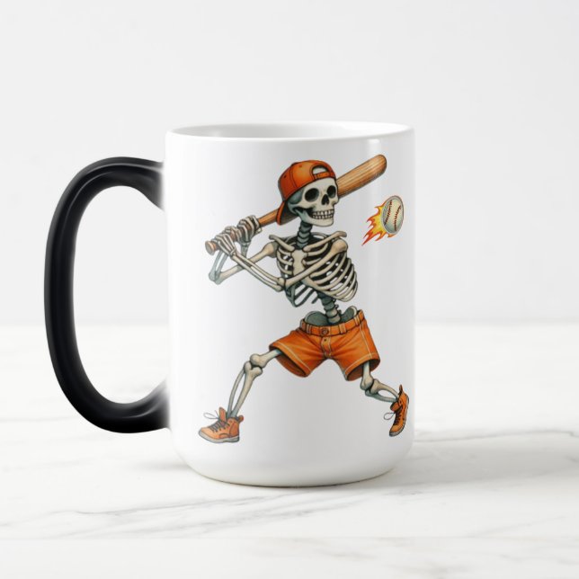 Funny Skeleton batting Baseball Halloween  Magic Mug (Left)