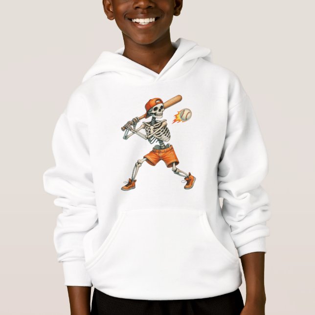 Funny Skeleton batting Baseball Halloween T-Shirt (Front)