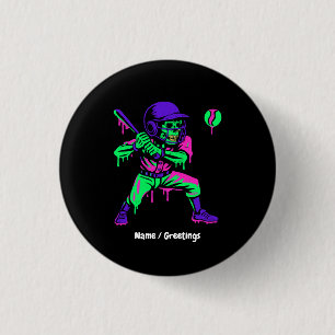 Funny Skeleton Batting Ice Cream Dripping Baseball 3 Cm Round Badge