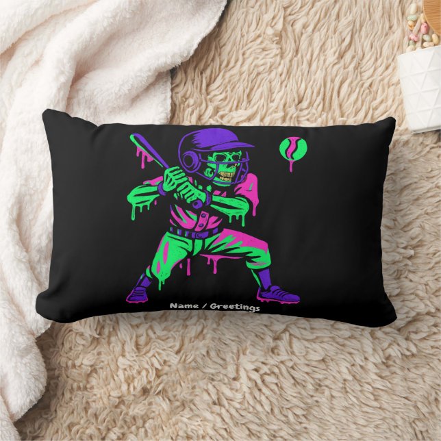 Funny Skeleton Batting Ice Cream Dripping Baseball Lumbar Cushion (Blanket)