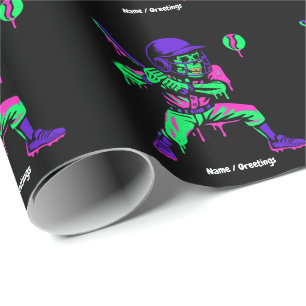 Funny Skeleton Batting Ice Cream Dripping Baseball Wrapping Paper