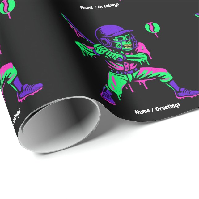 Funny Skeleton Batting Ice Cream Dripping Baseball Wrapping Paper (Roll Corner)