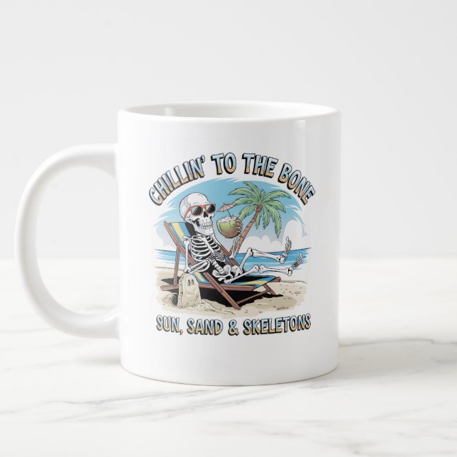 Funny Skeleton Beach Vibes – Chillin’ to the Bone  Large Coffee Mug (Left)
