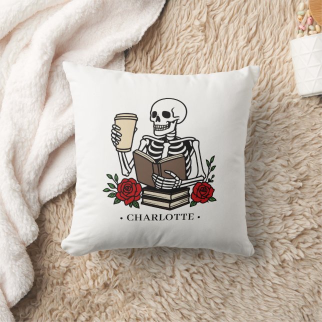 Funny Skeleton Book and Coffee Lover  Cushion (Blanket)