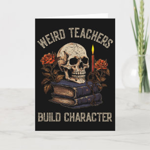 Funny Skeleton Book Floral Skull Halloween Teacher Card