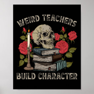 Funny Skeleton Book Floral Skull Halloween Teacher Poster