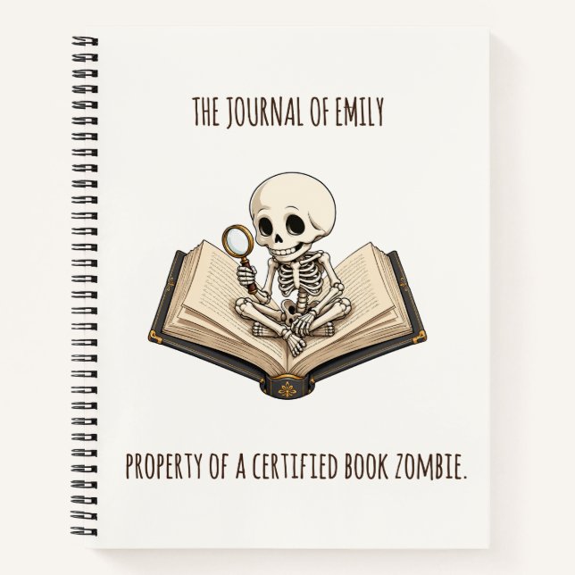 Funny Skeleton Bookworm Custom Hardcover Journal (Front)