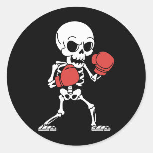 Funny Skeleton Boxing Lovers Spooky Halloween Boxe Classic Round Sticker
