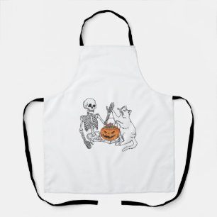 Funny Skeleton Cat Lover Halloween Costume for Cat Apron