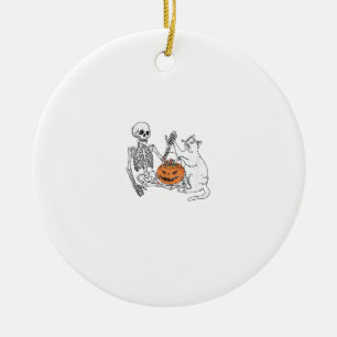 Funny Skeleton Cat Lover Halloween Costume for Cat Ceramic Ornament