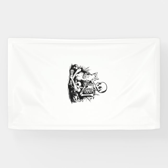 Funny Skeleton Cat Skull Kitty Cute Cat Goth Hallo Banner (Horizontal)