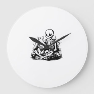 Funny Skeleton Cat Skull Kitty Cute Cat Goth Hallo Large Clock